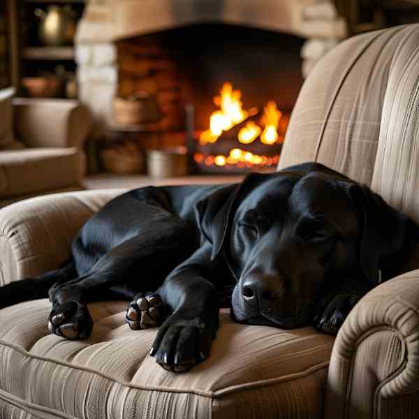 Black labrador snoozing
